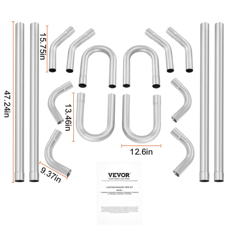 VEVOR Exhaust Kit, 16pcs, DIY Universal Galvanized Steel Exhaust Kit with Slip-Fit Joint & Large Exhaust Tube, Rust-Proof Exhaust Pipe for Exhaust System, Fit for Garage/Auto Repair Store/4S Store