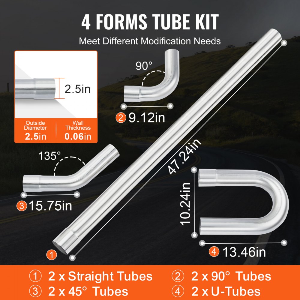 VEVOR Exhaust Kit, 8 Pieces, DIY Universal Galvanized Steel Exhaust Kit with Slip-Fit Joint & Large Exhaust Tube, Rust-Proof Exhaust Pipe for Exhaust System, Fit for Garage/Auto Repair Store/4S Store