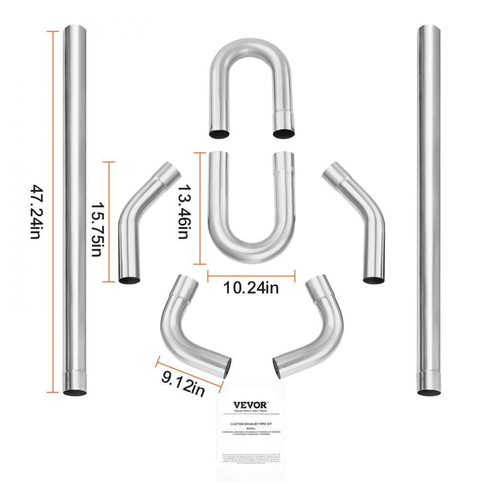 VEVOR Exhaust Kit, 8 Pieces, DIY Universal Galvanized Steel Exhaust Kit with Slip-Fit Joint & Large Exhaust Tube, Rust-Proof Exhaust Pipe for Exhaust System, Fit for Garage/Auto Repair Store/4S Store