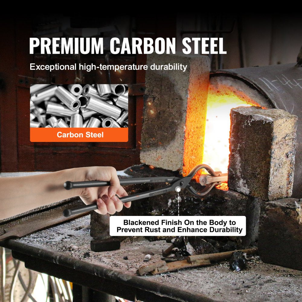 VEVOR Blacksmith Tongs, 18” V-Bit Bolt Tongs, Carbon Steel Forge Tongs with A3 Steel Rivets, for Long, Irregular, and Nail-shaped Forgings, for Beginner and Seasoned Blacksmiths and Bladesmiths