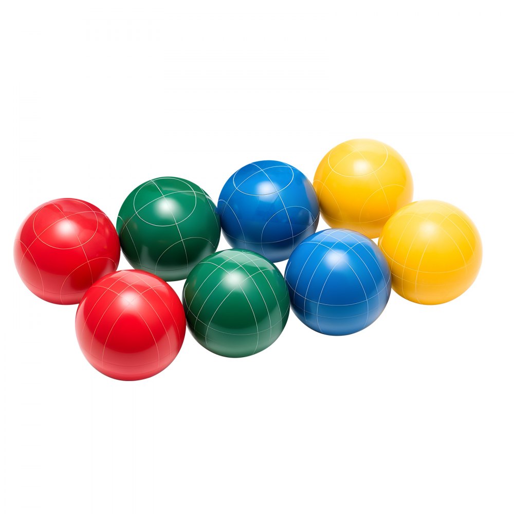 VEVOR Bocce Ball Set, 100 mm, with 8 Resin Balls, Pallino, Carrying Bag and Measuring Rope, Red/Green/Blue/Yellow 4 Colors, for 2 to 8 Players, Bocce Ball Game Set for Beach, Lawn, Family Backyard