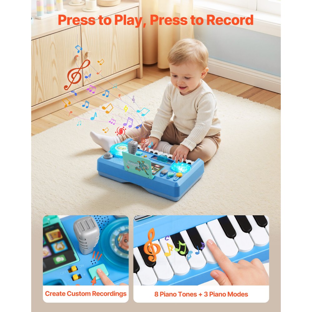 VEVOR Baby DJ Playset for Toddlers 1-3, Educational Musical Table Toys with 133 Sound Sources, Recording and LED DJ Turntable, Baby Activity Table for Birthday, Gift for Kids Aged 6+ Months