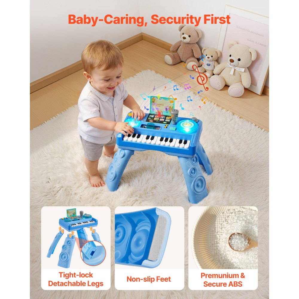 VEVOR Baby DJ Playset for Toddlers 1-3, Educational Musical Table Toys with 133 Sound Sources, Recording and LED DJ Turntable, Baby Activity Table for Birthday, Gift for Kids Aged 6+ Months