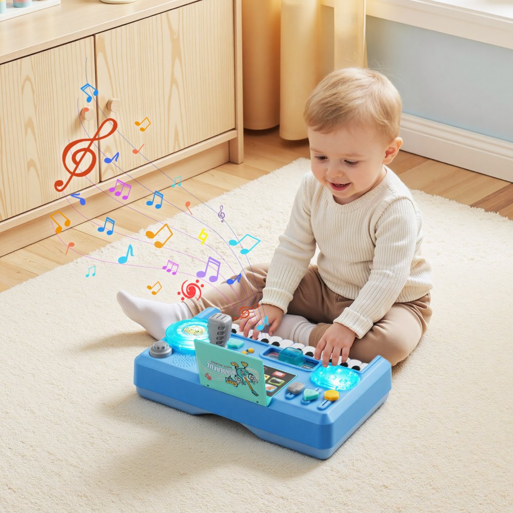 VEVOR Baby DJ Playset for Toddlers 1-3, Educational Musical Table Toys with 133 Sound Sources, Recording and LED DJ Turntable, Baby Activity Table for Birthday, Gift for Kids Aged 6+ Months