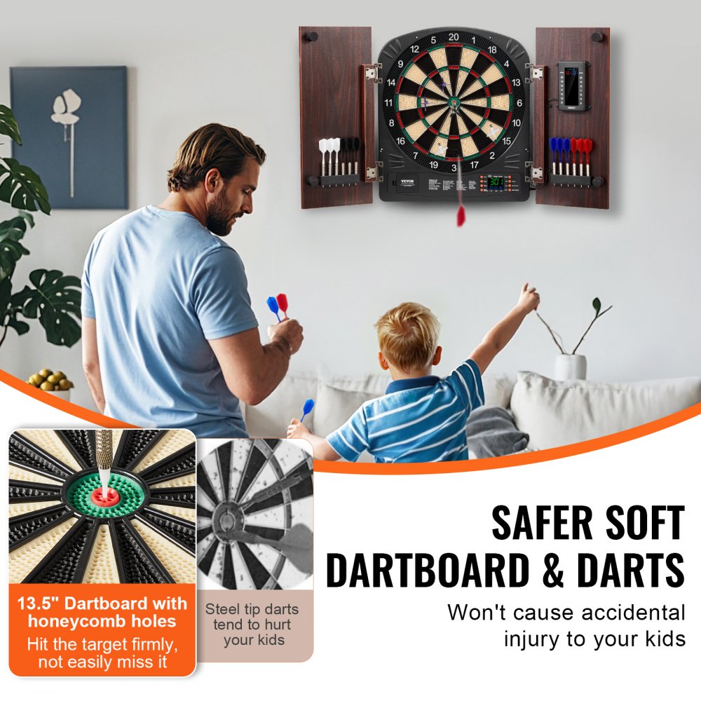 VEVOR Dartboard and Cabinet Set, Ready-to-Play Bundle Dartboard Cabinet Set, Hideaway Cabinet Features Electronic Scoring, Easy Assembly, Complete with All Accessories, Perfect for Cricket Games
