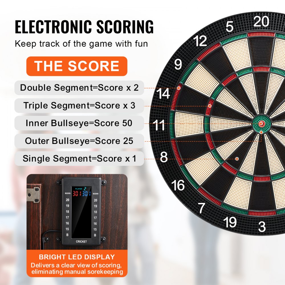 VEVOR Dartboard and Cabinet Set, Ready-to-Play Bundle Dartboard Cabinet Set, Hideaway Cabinet Features Electronic Scoring, Easy Assembly, Complete with All Accessories, Perfect for Cricket Games