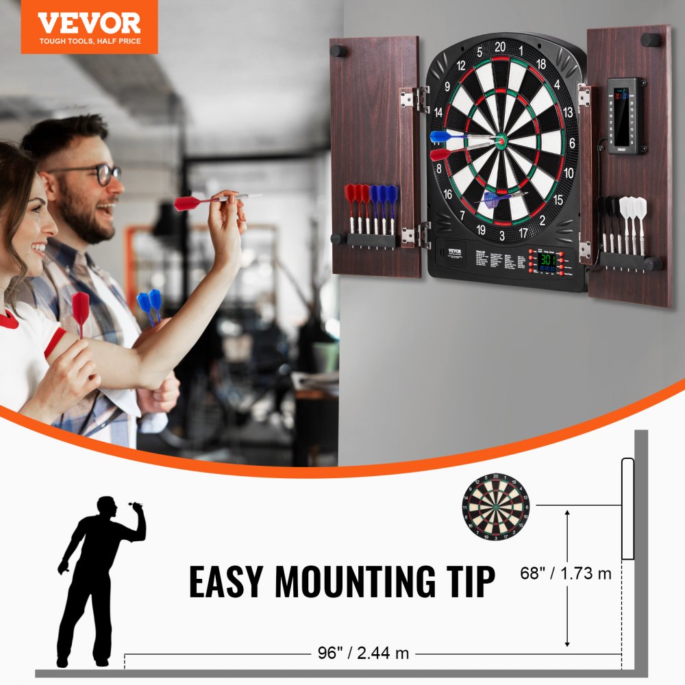 VEVOR Dartboard and Cabinet Set, Ready-to-Play Bundle Dartboard Cabinet Set, Hideaway Cabinet Features Electronic Scoring, Easy Assembly, Complete with All Accessories, Perfect for Cricket Games