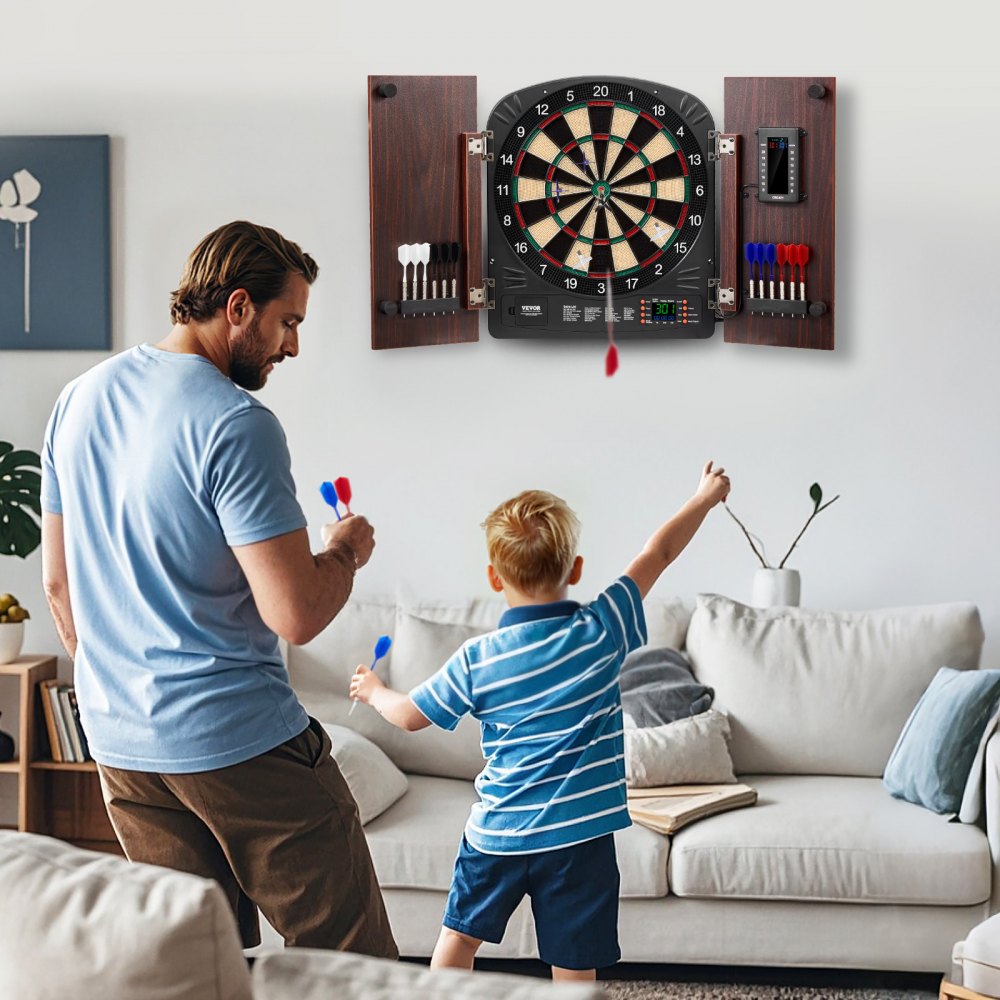 VEVOR Dartboard and Cabinet Set, Ready-to-Play Bundle Dartboard Cabinet Set, Hideaway Cabinet Features Electronic Scoring, Easy Assembly, Complete with All Accessories, Perfect for Cricket Games