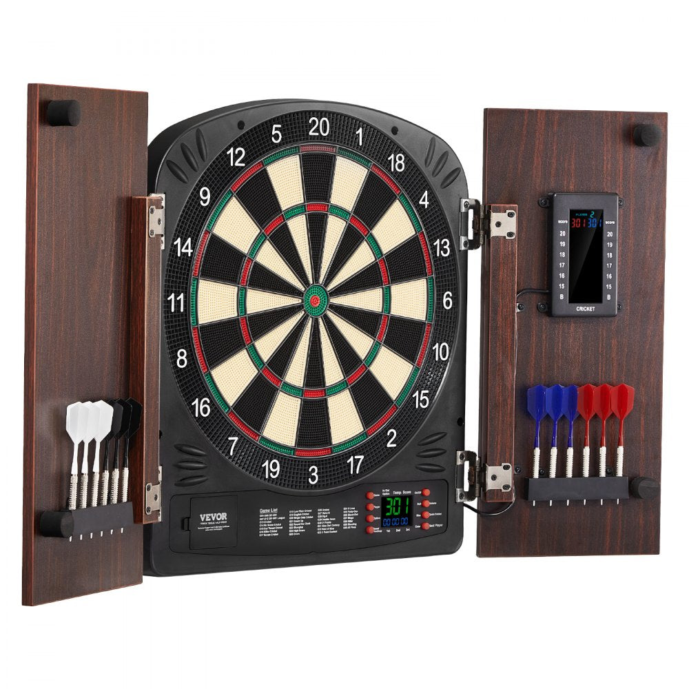 VEVOR Dartboard and Cabinet Set, Ready-to-Play Bundle Dartboard Cabinet Set, Hideaway Cabinet Features Electronic Scoring, Easy Assembly, Complete with All Accessories, Perfect for Cricket Games