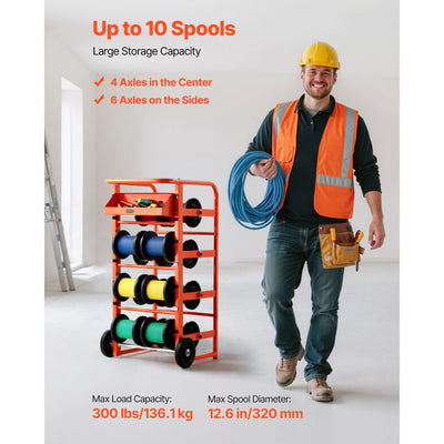 Vevor Wire Spool Rack Multi-Spool Cable Cart with Wheels and Storage T ...