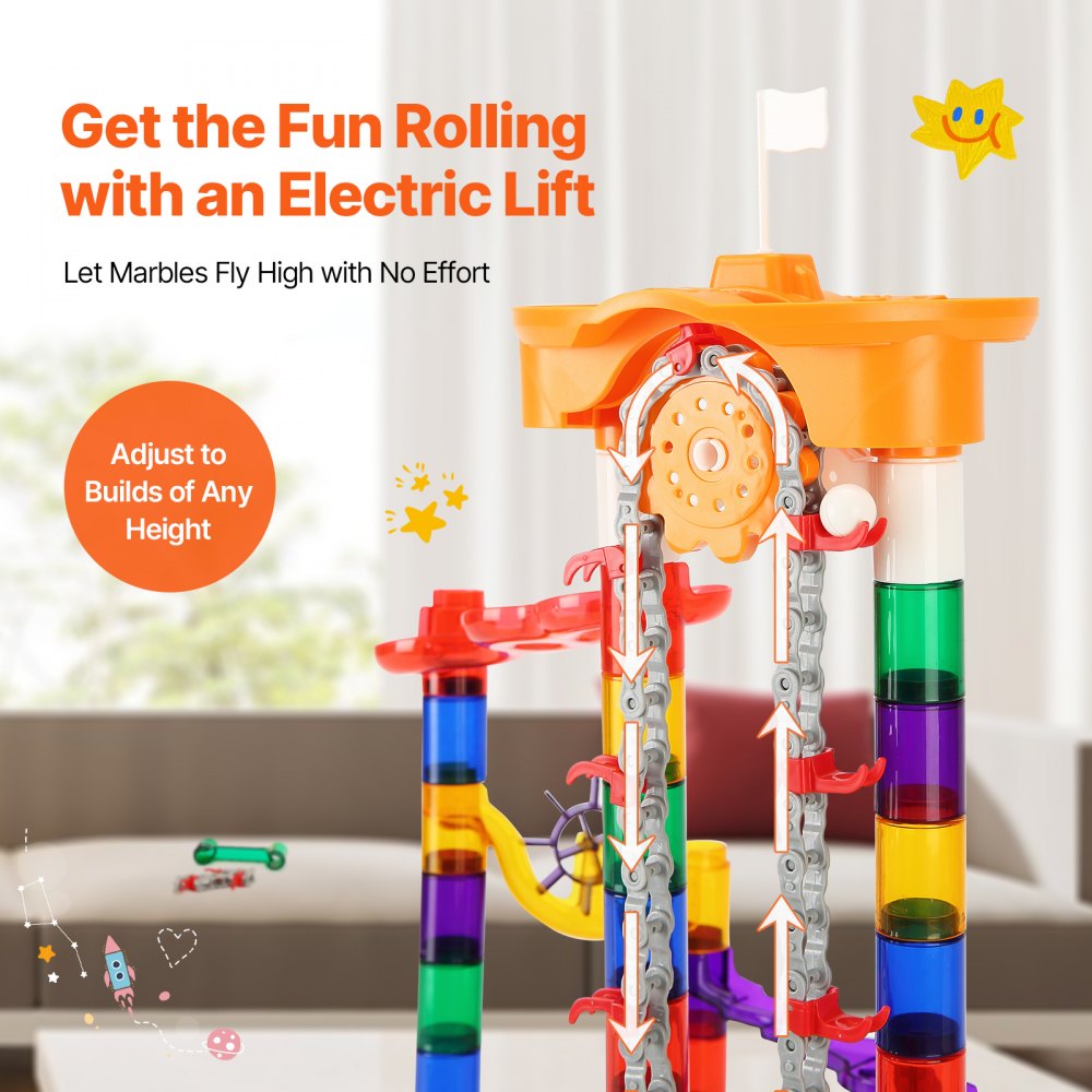 VEVOR Marble Run Set, 153 PCS with Motorized Elevator, with 30 Plastic Marbles, Marble Maze Building Block Brain Game, Educational Learning Race Track STEM Toys, for Kids, Boys, Girls Ages 3 + Years
