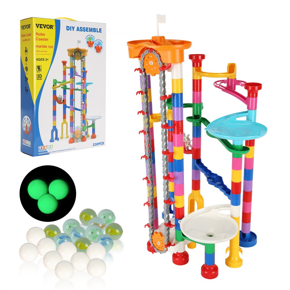 VEVOR Marble Run Set, 230 PCS with Motorized Elevator, with 15 Plastic Marbles, Marble Maze Building Block Brain Game, Educational Learning Race Track STEM Toys, for Kids, Boys, Girls Ages 3 + Years