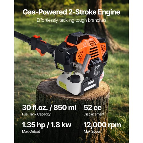Gas Pole Saw 52CC 2-Stroke Extendable Cordless Tree Trimmer 14in Cutting Bar
