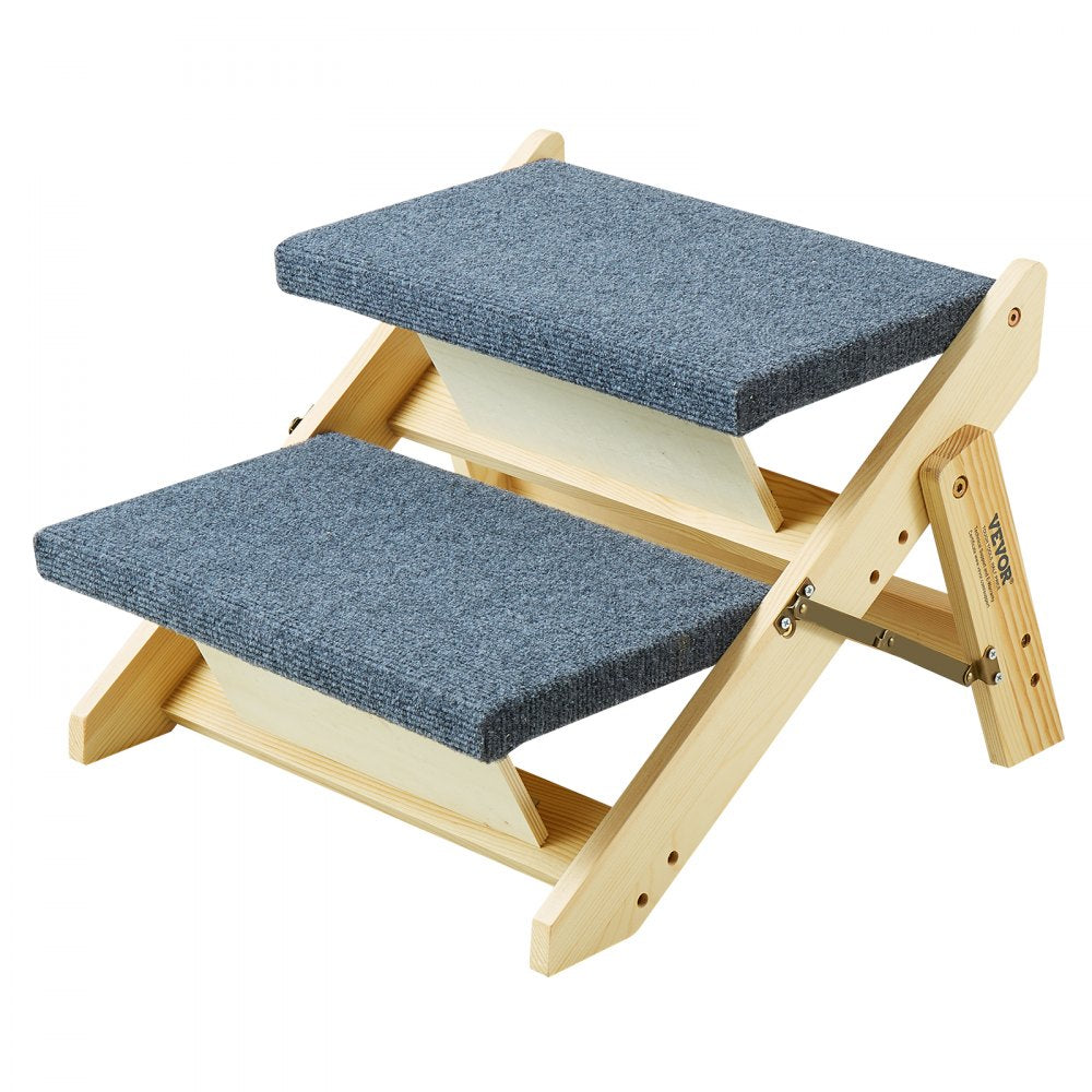 VEVOR Wooden Pet Steps, Convertible 2-in-1 Dog Stairs and Ramp for Beds, Sofas, and Vehicles, Supports Small to Large Animals up to 110 lbs, Foldable Design for Easy Storage
