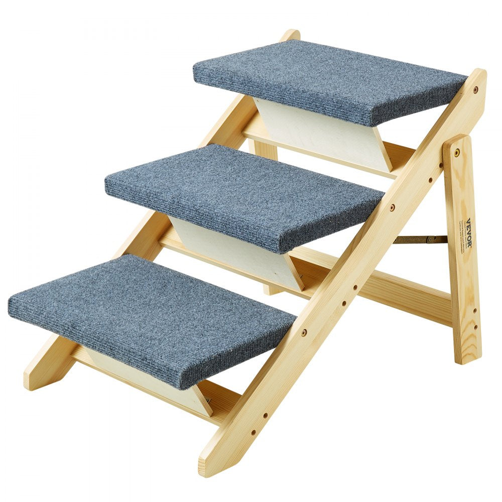 VEVOR Wooden Pet Steps, Convertible 2-in-1 Dog Staircase & Ramp for Access to Beds, Sofas, and Vehicles, Three-Step Design Supports Pets up to 150 lbs, Ideal for Small to Large Breeds