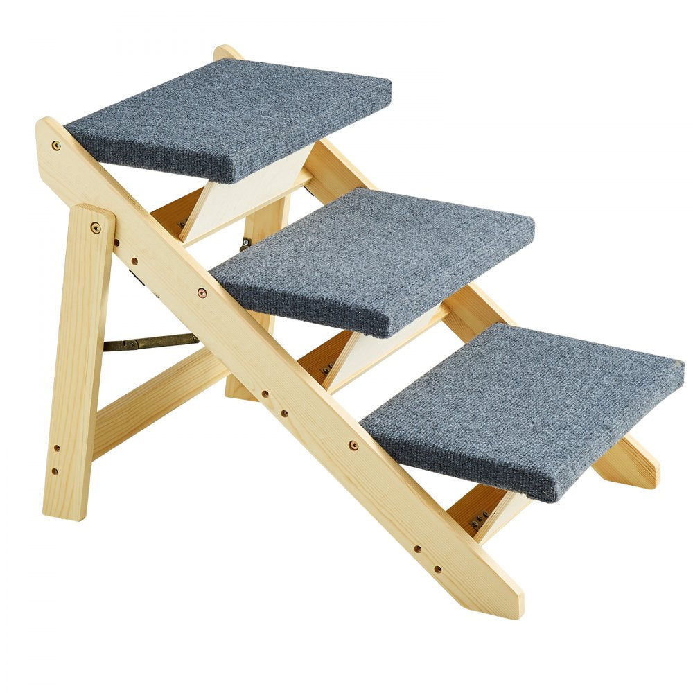 VEVOR Wooden Pet Steps, Convertible 2-in-1 Dog Staircase & Ramp for Access to Beds, Sofas, and Vehicles, Three-Step Design Supports Pets up to 150 lbs, Ideal for Small to Large Breeds