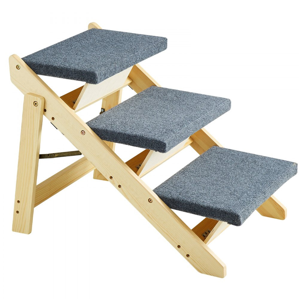 VEVOR Wooden Pet Steps, Convertible 2-in-1 Dog Staircase & Ramp for Access to Beds, Sofas, and Vehicles, Three-Step Design Supports Pets up to 150 lbs, Ideal for Small to Large Breeds