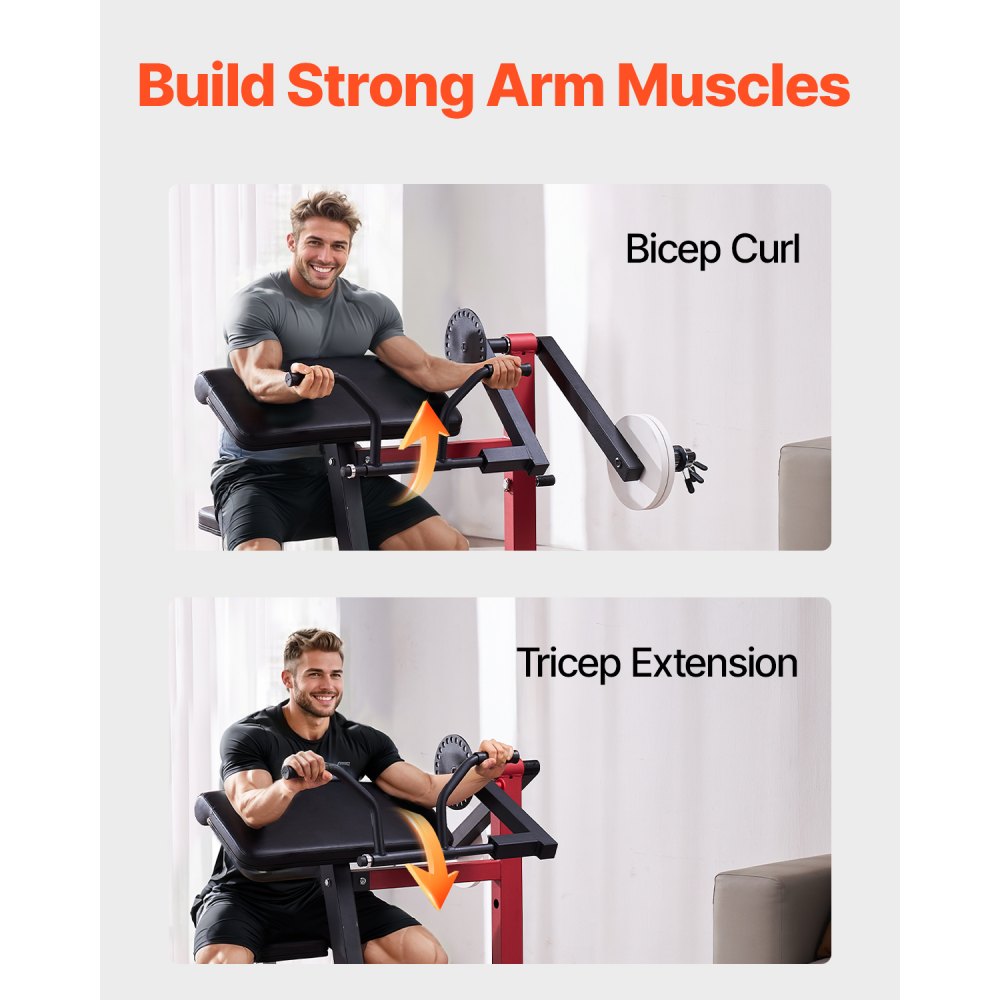 VEVOR Preacher Curl Machine, 2 in 1 Bicep Curl Machine and Triceps Extension Machine, Seated Arm Isolated Bicep Station, Strength Training Workout Weight Bench, Exercise Equipment for Home Gym