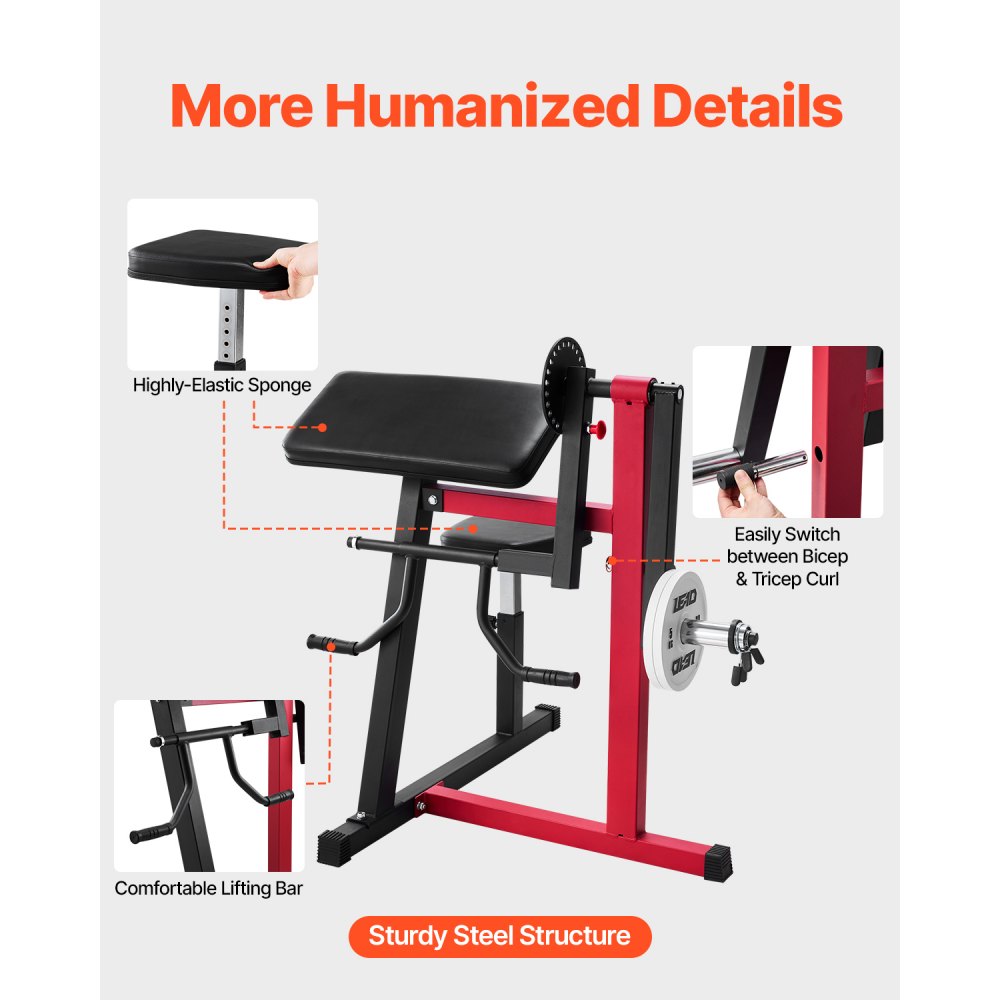 VEVOR Preacher Curl Machine, 2 in 1 Bicep Curl Machine and Triceps Extension Machine, Seated Arm Isolated Bicep Station, Strength Training Workout Weight Bench, Exercise Equipment for Home Gym