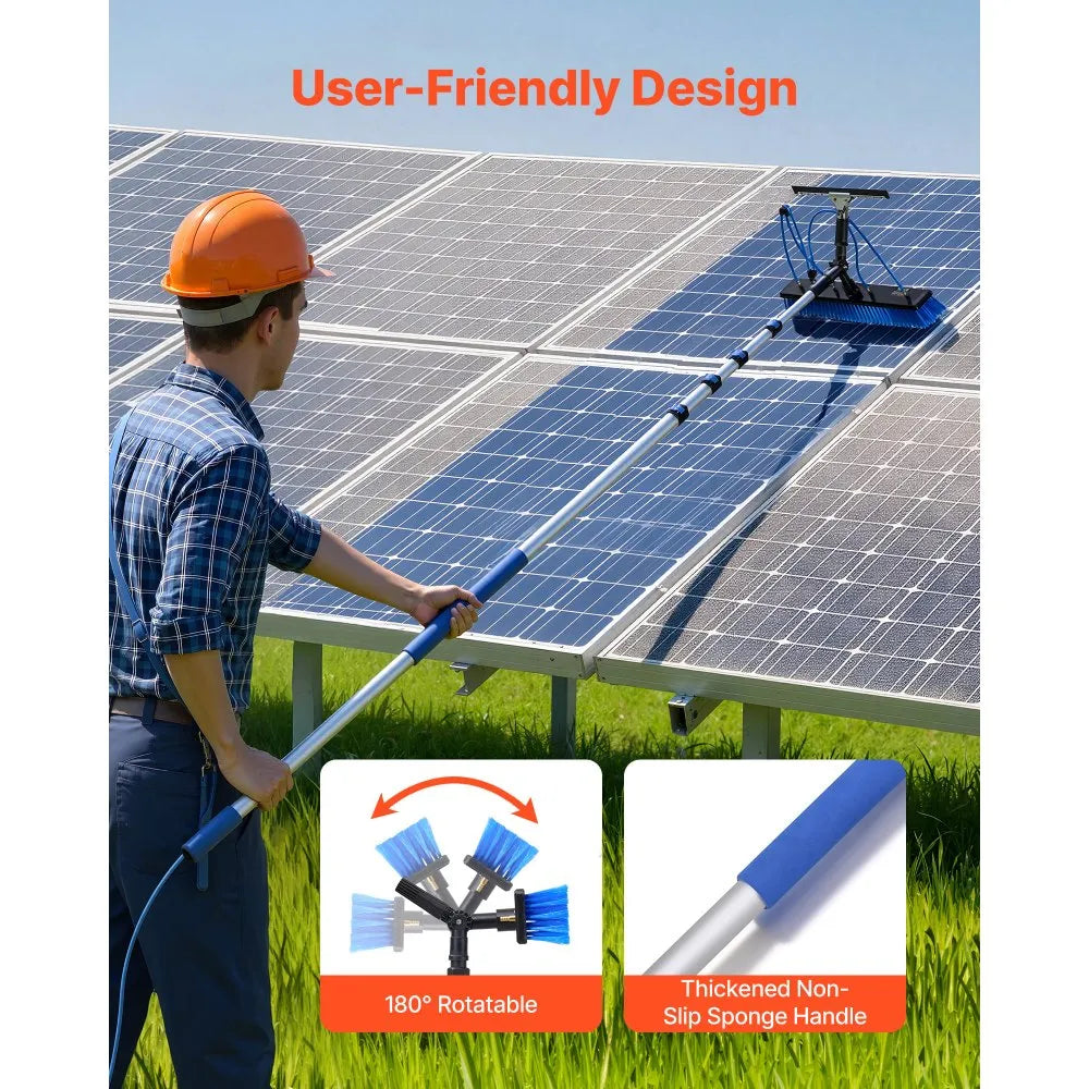 VEVOR Solar Panel Cleaning Kit, 26 ft, Water Fed Pole Kit with Cleaning Brush, Squeegee, Soap Dispenser, Extendable Aluminum Telescopic Pole, 180° Rotatable Brush Head, for Roof Mounted Solar Panels