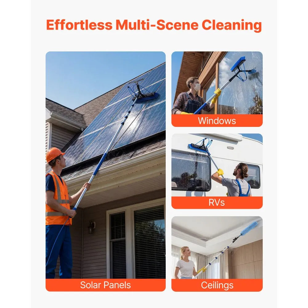 VEVOR Solar Panel Cleaning Kit, 26 ft, Water Fed Pole Kit with Cleaning Brush, Squeegee, Soap Dispenser, Extendable Aluminum Telescopic Pole, 180° Rotatable Brush Head, for Roof Mounted Solar Panels