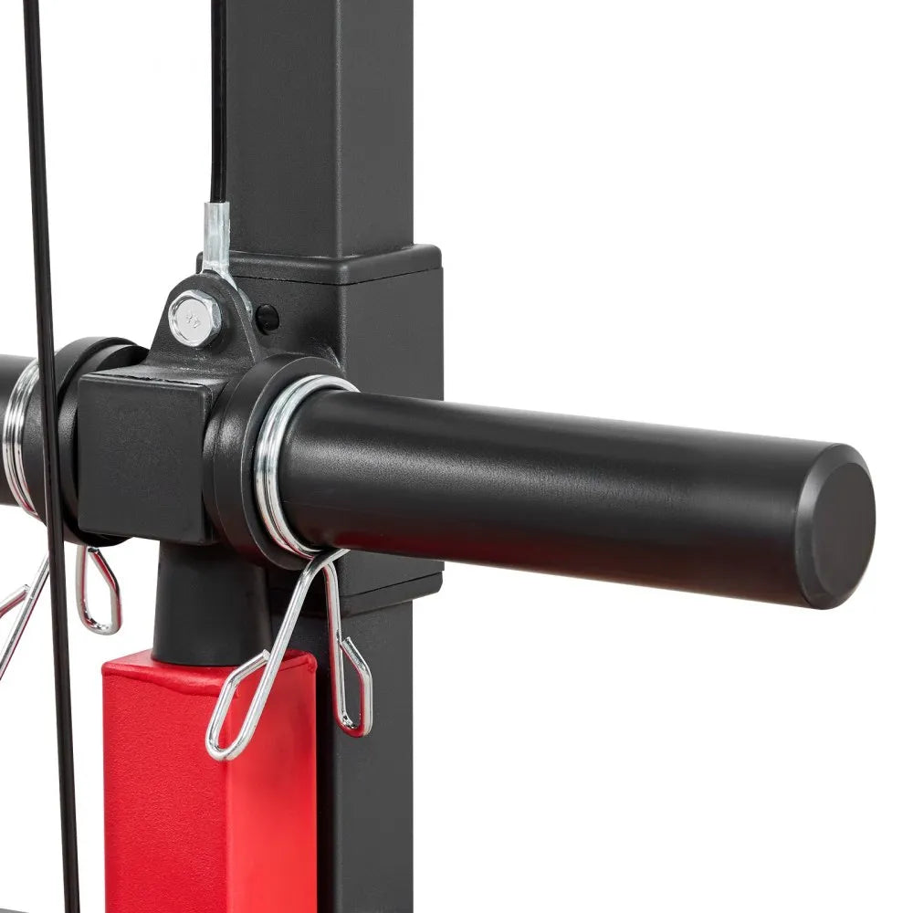 VEVOR LAT Pull Down Machine, 2-in-1 Row Cable Machine, Cable Machines Home Gym with 3-Level Adjustable Seat, 4-Level Adjustable Foam Roller, Load 500 lbs Lat Tower for Back, Chest, Tricep, Black Red
