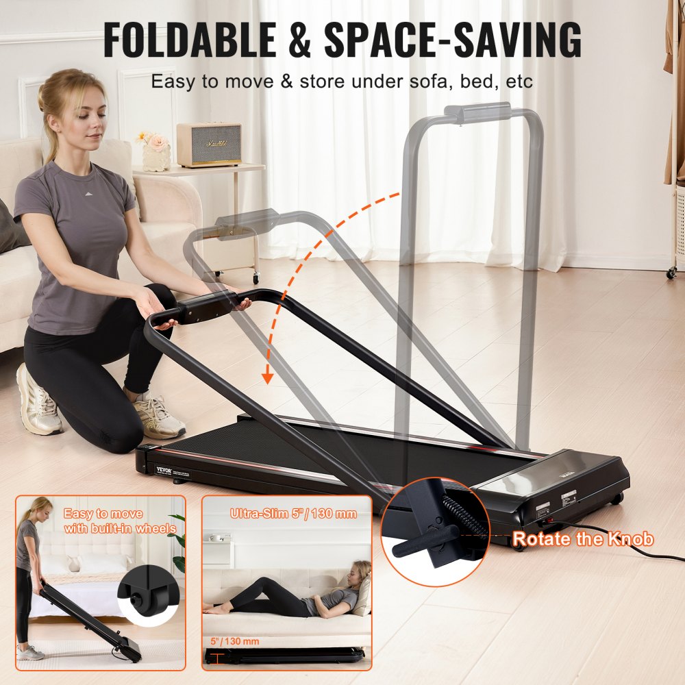 VEVOR Walking Pad, Under Desk Treadmill for Home Office, Working Walking Running Machine, 265 Lbs Capacity Folding Treadmill, 2.5HP 2 in 1 Portable Pad with Handle Bar, Remote Control and LED Display