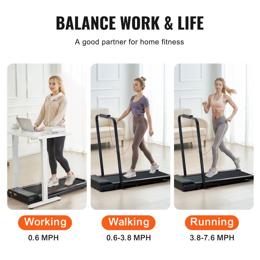 VEVOR Walking Pad, Under Desk Treadmill for Home Office, Working Walking Running Machine, 265 Lbs Capacity Folding Treadmill, 2.5HP 2 in 1 Portable Pad with Handle Bar, Remote Control and LED Display