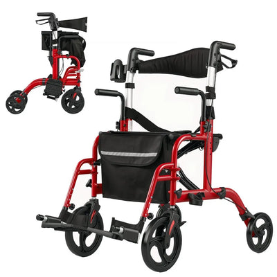 Vevor Rollator Walker 2-in-1 Transport Chair for Seniors Foldable Aluminum Mobility Aid New