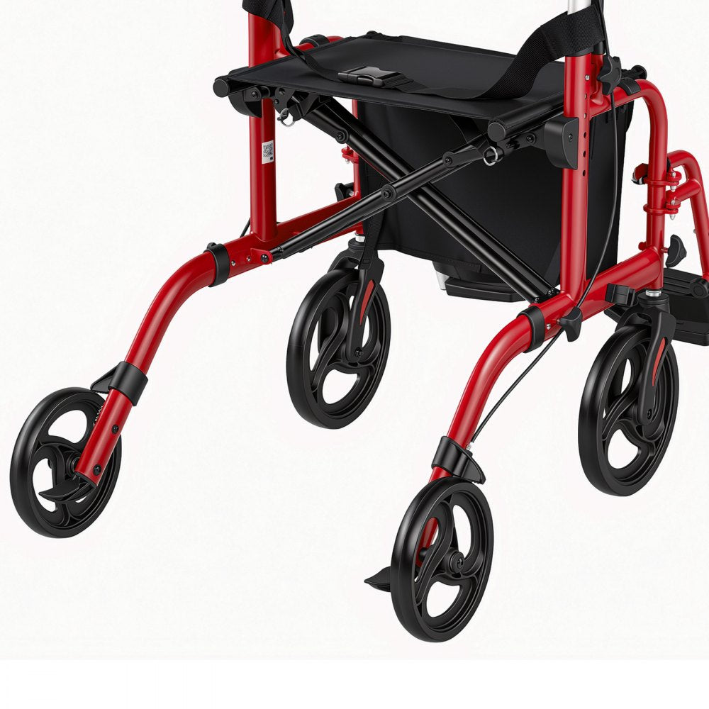 VEVOR 2-in-1 Rollator Walker & Transport Chair for Seniors, Foldable Rolling Walker Wheelchair, Lightweight Aluminum Mobility Walking Aid with Solid PVC Wheels, Cup & Cane Holder - Supports 300LBS