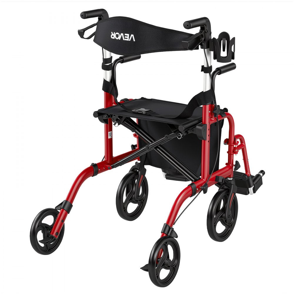 VEVOR 2-in-1 Rollator Walker & Transport Chair for Seniors, Foldable Rolling Walker Wheelchair, Lightweight Aluminum Mobility Walking Aid with Solid PVC Wheels, Cup & Cane Holder - Supports 300LBS