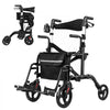 VEVOR 2-in-1 Rollator Walker & Transport Chair for Seniors, Foldable Rolling Walker Wheelchair, Lightweight Aluminum Mobility Walking Aid with Solid PVC Wheels, Cup & Cane Holder - Supports 300LBS