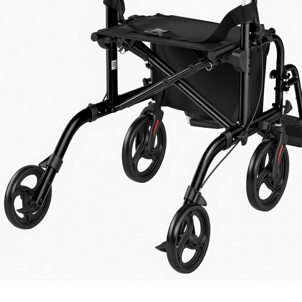 VEVOR 2-in-1 Rollator Walker & Transport Chair for Seniors, Foldable Rolling Walker Wheelchair, Lightweight Aluminum Mobility Walking Aid with Solid PVC Wheels, Cup & Cane Holder - Supports 300LBS