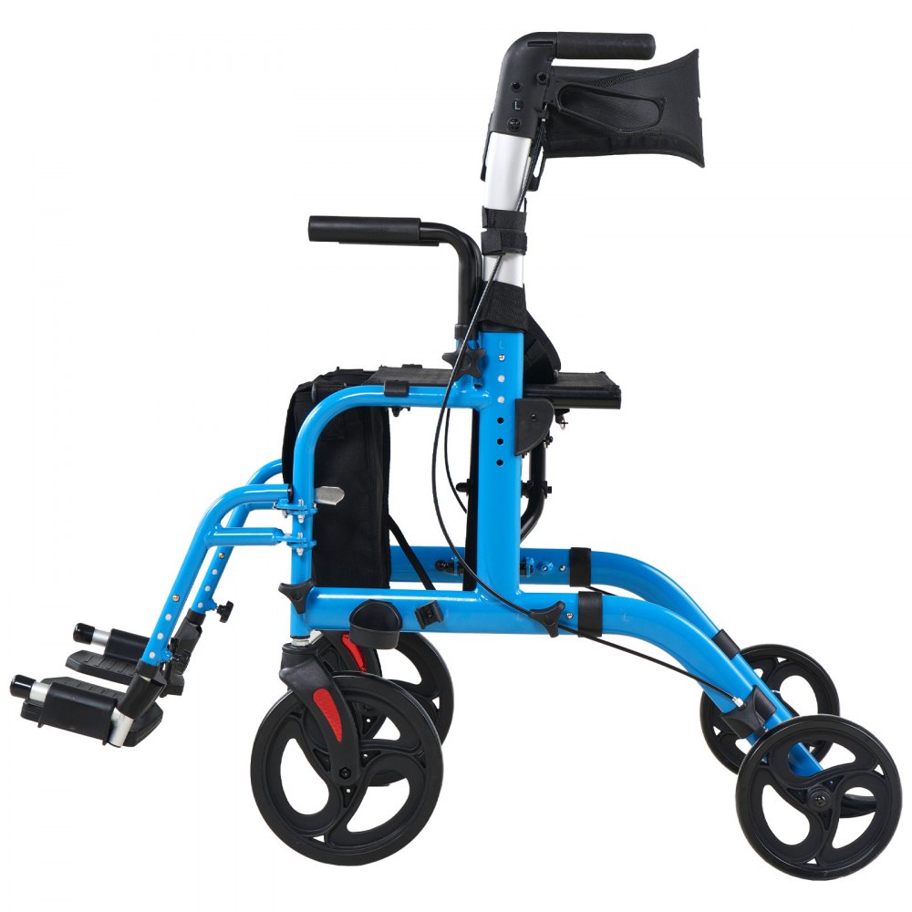VEVOR 2-in-1 Rollator Walker & Transport Chair for Seniors, Foldable Rolling Walker Wheelchair, Lightweight Aluminum Mobility Walking Aid with Solid PVC Wheels, Cup & Cane Holder - Supports 300LBS