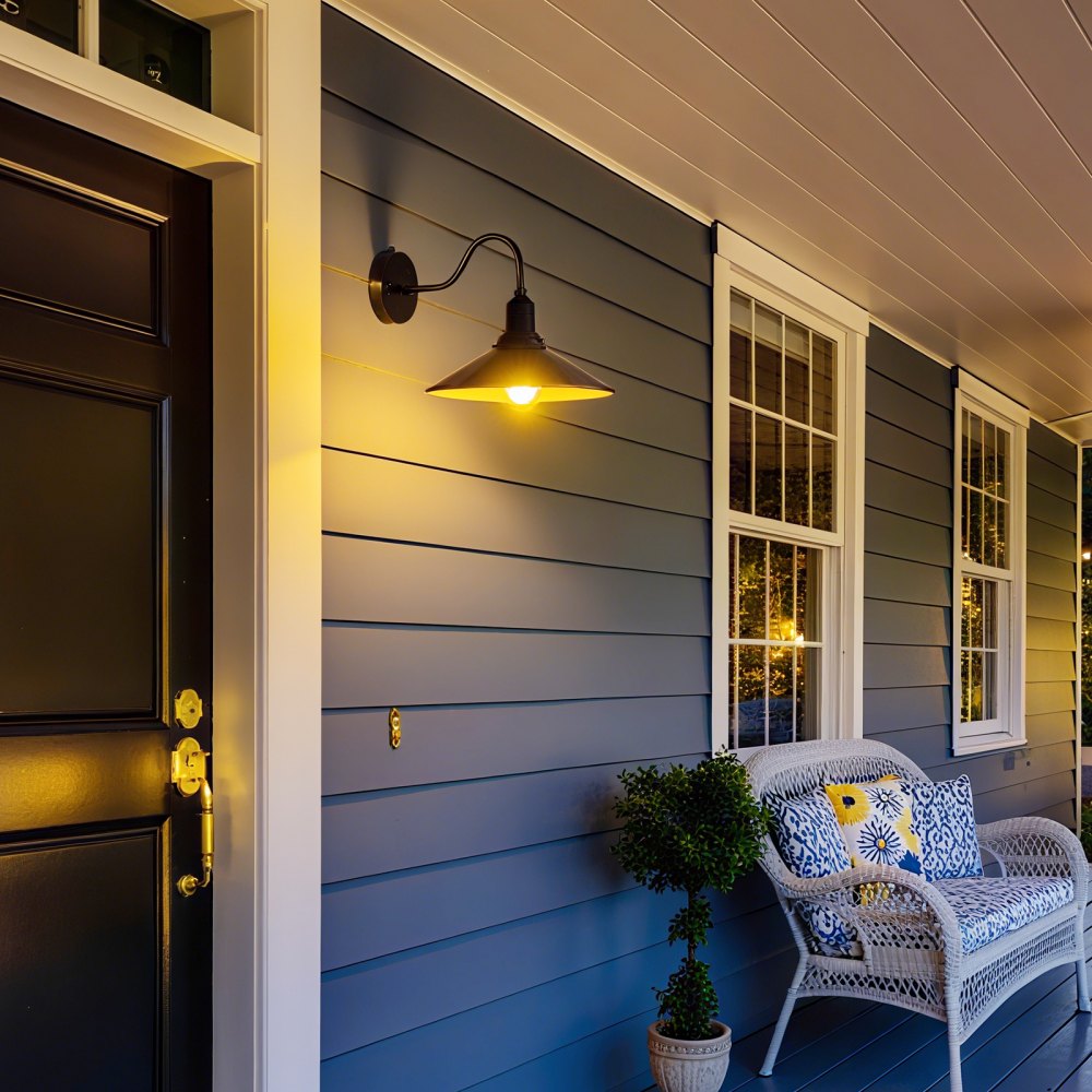 VEVOR Outdoor Barn Light, 11.5 in Diameter, 2-Pack Farmhouse Gooseneck Light Fixture, Dusk to Dawn Exterior Wall Sconce, with Anti-Rust, E26 Bulb Compatible for Porch, House, Entryway, Garage, Black