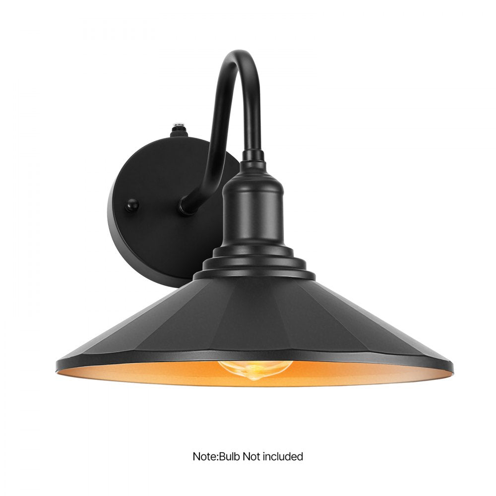 VEVOR Outdoor Barn Light, 11.5 in Diameter, 2-Pack Farmhouse Gooseneck Light Fixture, Dusk to Dawn Exterior Wall Sconce, with Anti-Rust, E26 Bulb Compatible for Porch, House, Entryway, Garage, Black