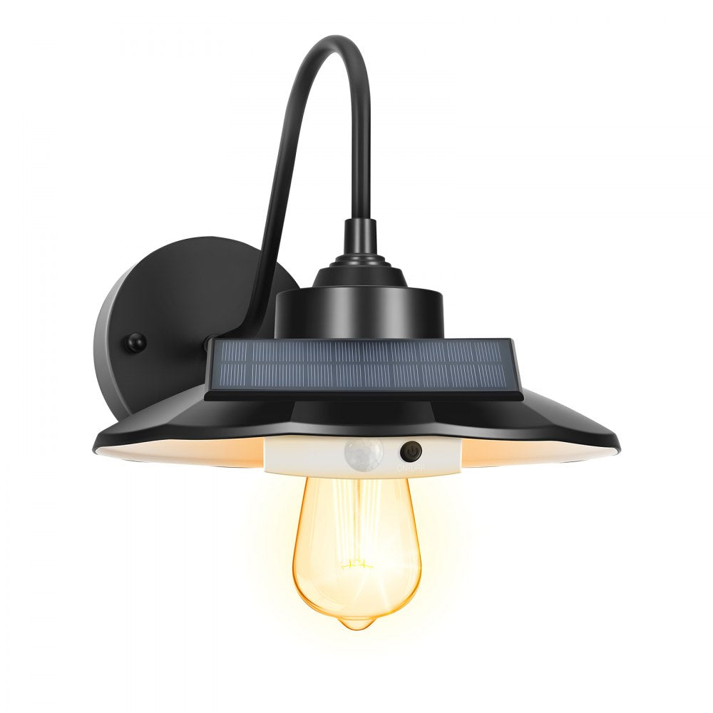 VEVOR Solar Outdoor Barn Light, 3 Lighting Modes and Motion Sensor, 1-Pack Gooseneck Light Fixture,Farmhouse Wall Sconce, with E26 Bulb Compatible, Waterproof for Porch, House, Entryway, Garage, Black