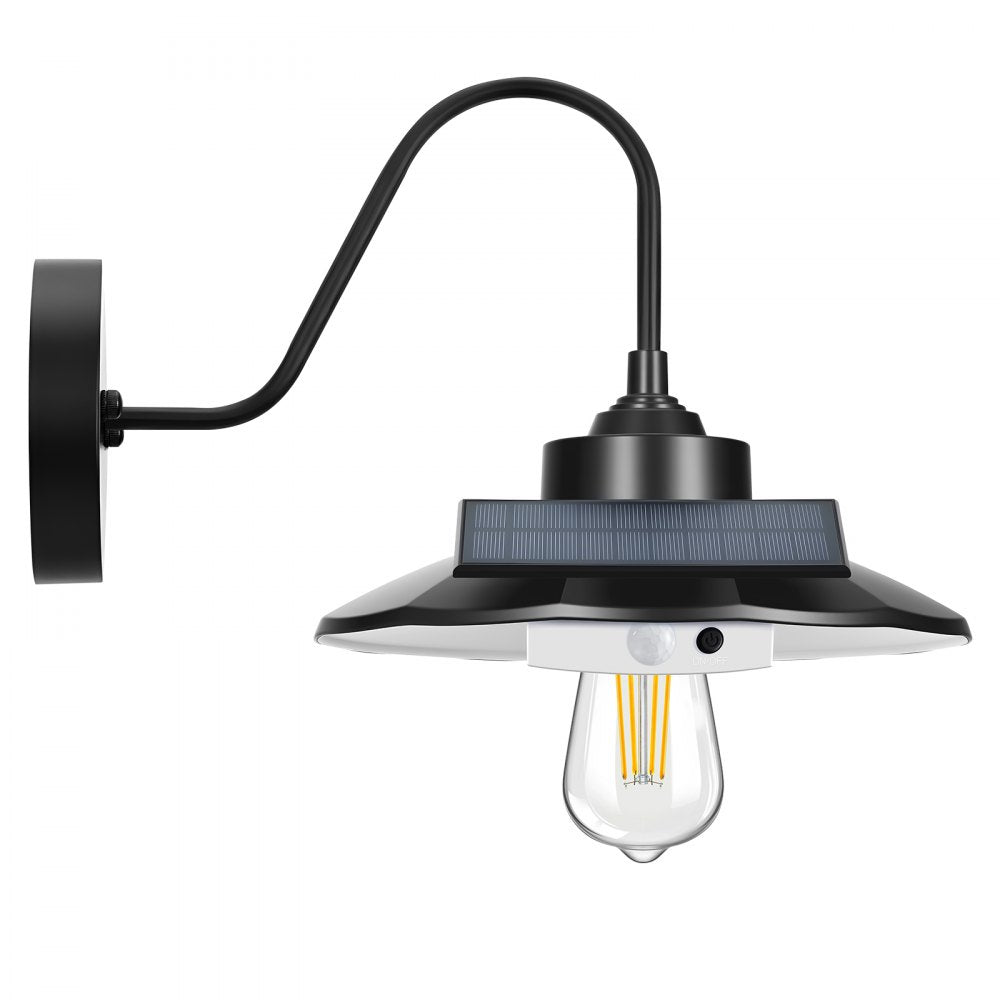 VEVOR Solar Outdoor Barn Light, 3 Lighting Modes and Motion Sensor, 1-Pack Gooseneck Light Fixture,Farmhouse Wall Sconce, with E26 Bulb Compatible, Waterproof for Porch, House, Entryway, Garage, Black