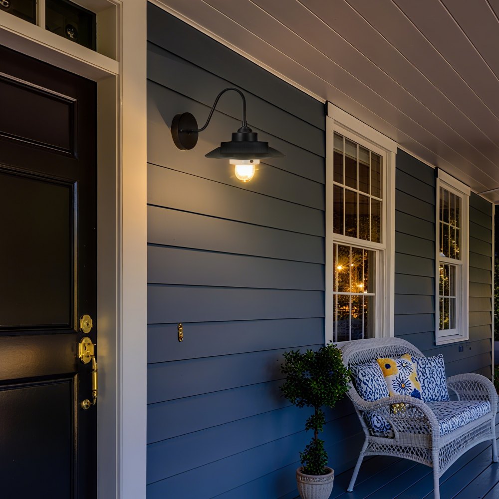 VEVOR Solar Outdoor Barn Light, 3 Lighting Modes and Motion Sensor, 2-Pack Gooseneck Light Fixture, Farmhouse Wall Sconce, with E27 Bulb Compatible, Waterproof for Porch, House, Entryway, Garage, Black
