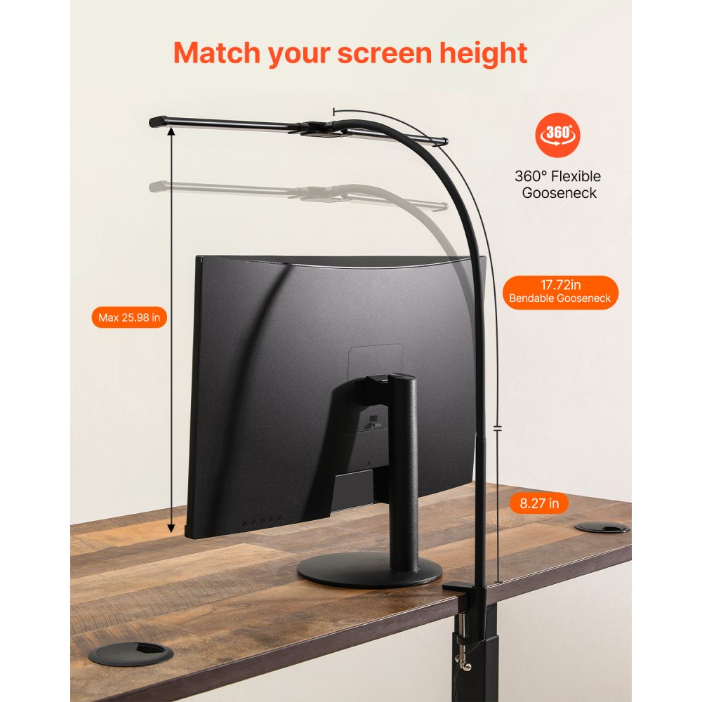 VEVOR LED Desk Lamp with Clamp, Double Head Architect Desk Lamp for Home Office, Eye-Caring Desk Light with 360° Adjustable Gooseneck, 50 Lighting Modes & Timer Function for Studying Working Drawing