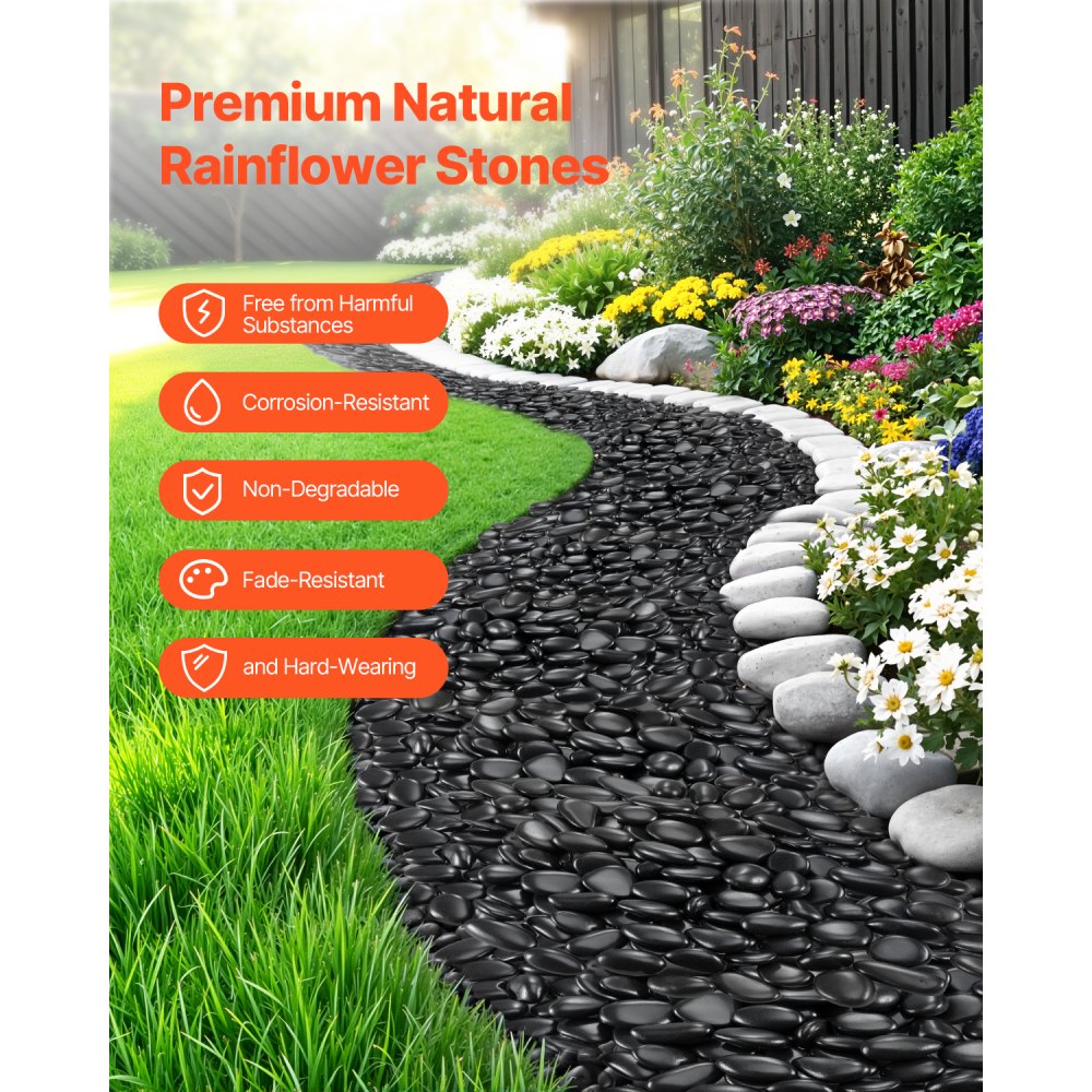 VEVOR Black River Rocks, 1-2 inch 15 lbs, Smooth & Polished Natural Pebble Stones, Decorative Garden Landscaping Stones, Paving Plant Rocks for Fish Tank, Flower Pots, Water Fountains, Pathways, Backyard