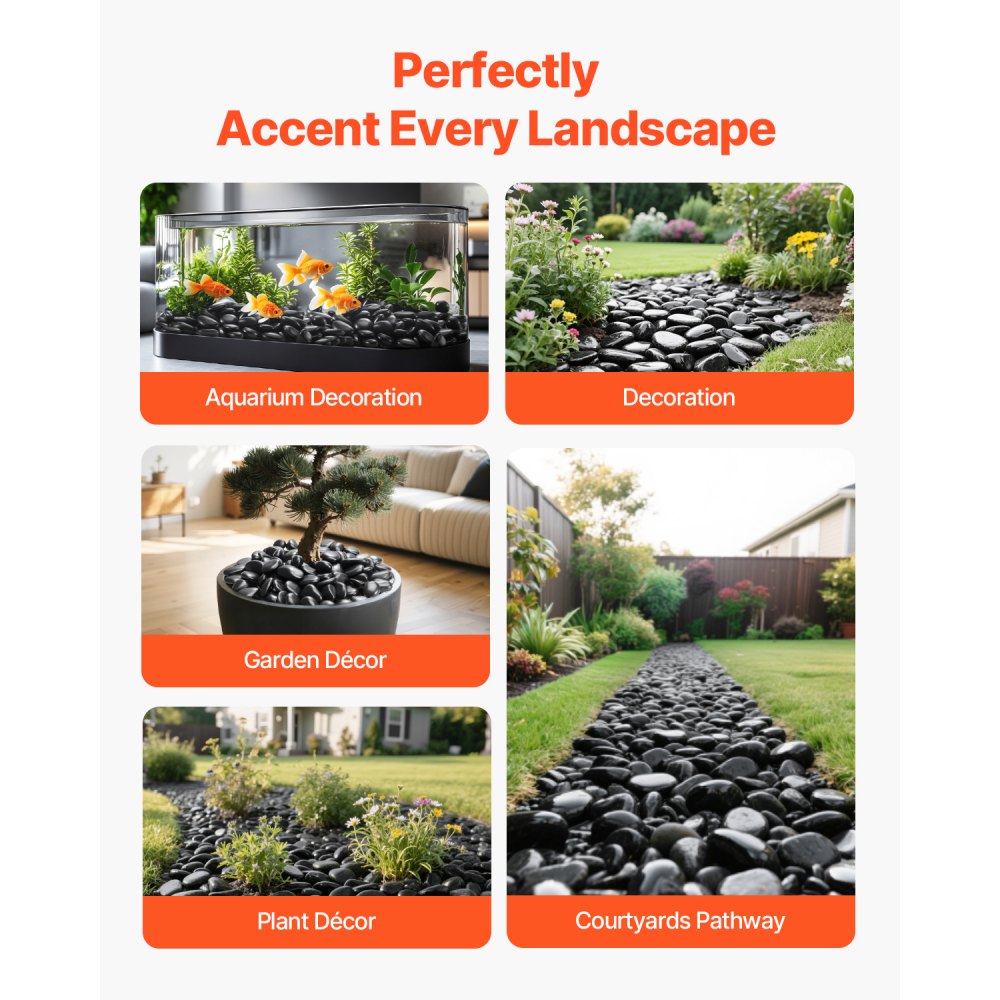 VEVOR Black River Rocks, 1-2 inch 15 lbs, Smooth & Polished Natural Pebble Stones, Decorative Garden Landscaping Stones, Paving Plant Rocks for Fish Tank, Flower Pots, Water Fountains, Pathways, Backyard