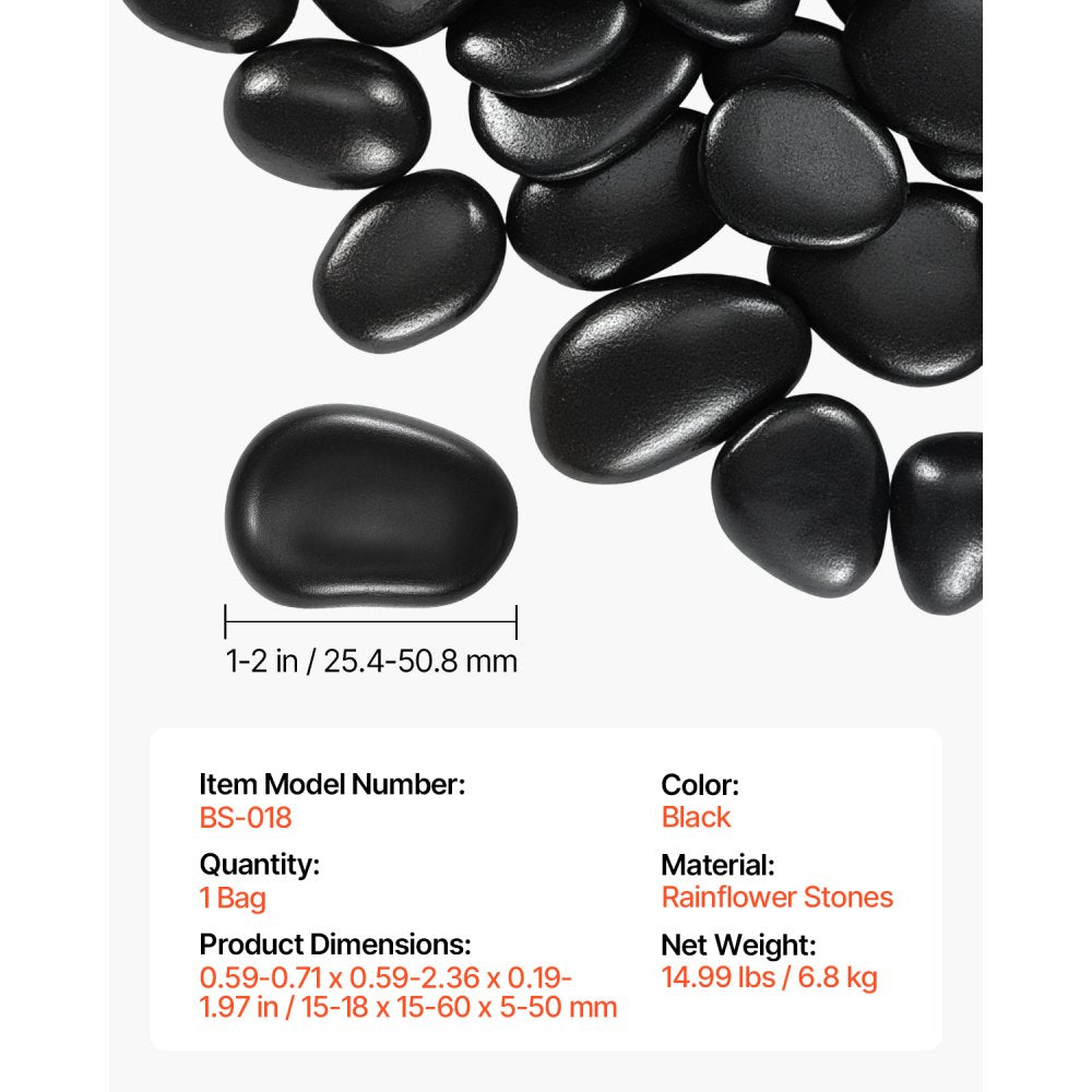 VEVOR Black River Rocks, 1-2 inch 15 lbs, Smooth & Polished Natural Pebble Stones, Decorative Garden Landscaping Stones, Paving Plant Rocks for Fish Tank, Flower Pots, Water Fountains, Pathways, Backyard