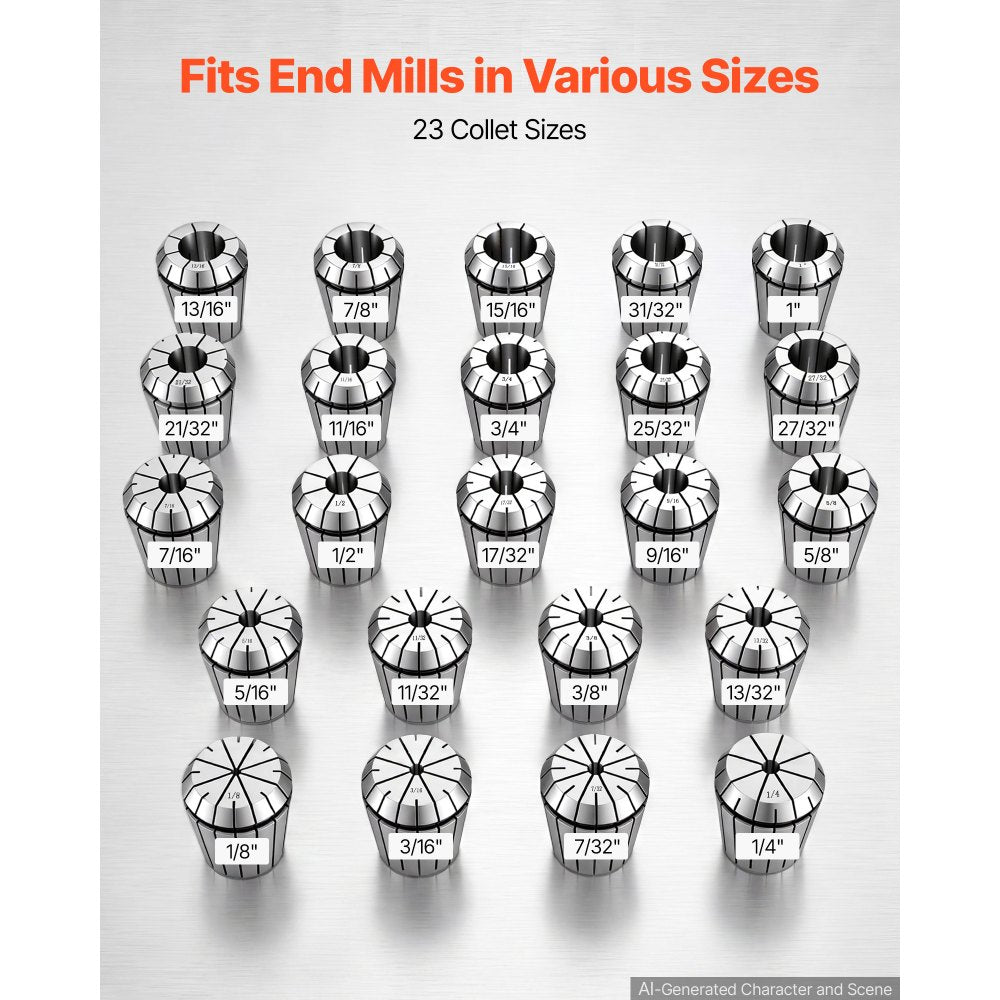 VEVOR ER40 Collet Set 1/8"-1" 23 Piece ER40 Spring Collet Chuck Set, for CNC Milling Machines & Drill Presses, 0.0006" TIR High Concentricity, Precision Lathe Chuck Tool with Storage Case, Alloy Steel