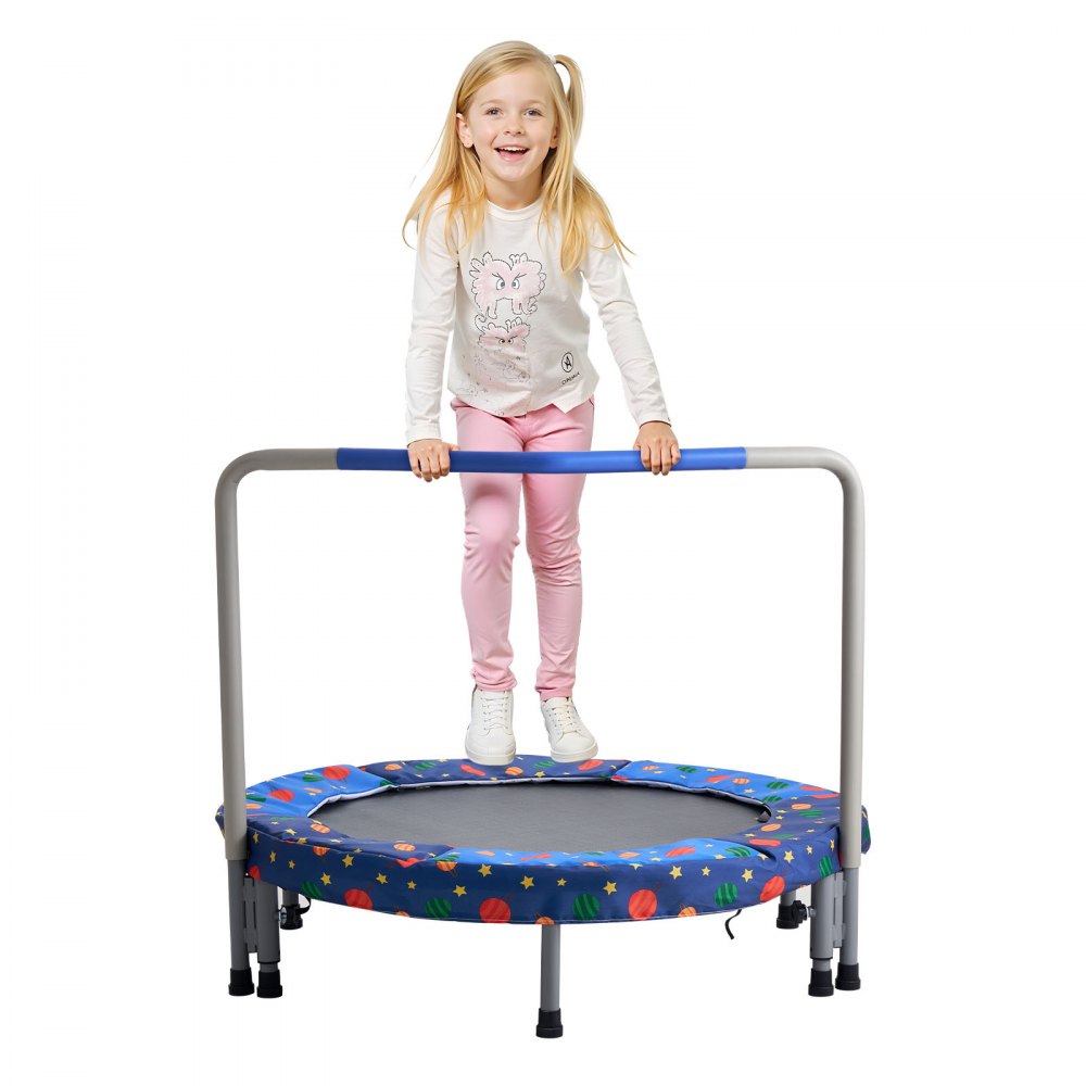 VEVOR 36" Kids Trampoline, 3FT Indoor Outdoor Trampoline, Foldable Mini Trampoline with Handle, Rebounder Trampoline for Toddlers, Birthday Gift for 3+ Years Children, Boys Girls for Fun, Bule