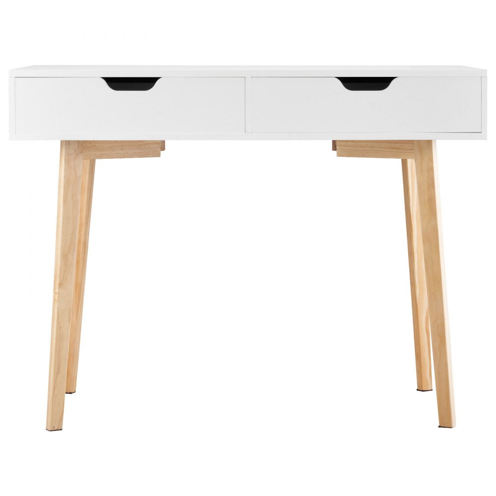 VEVOR Small Desk with Drawers, Kids Desk for Bedroom, Wooden Simple Study Table for Drawing, Reading, Writing, Rectangle MDF Furniture Study Storage Table for Home, Office, White + Wood