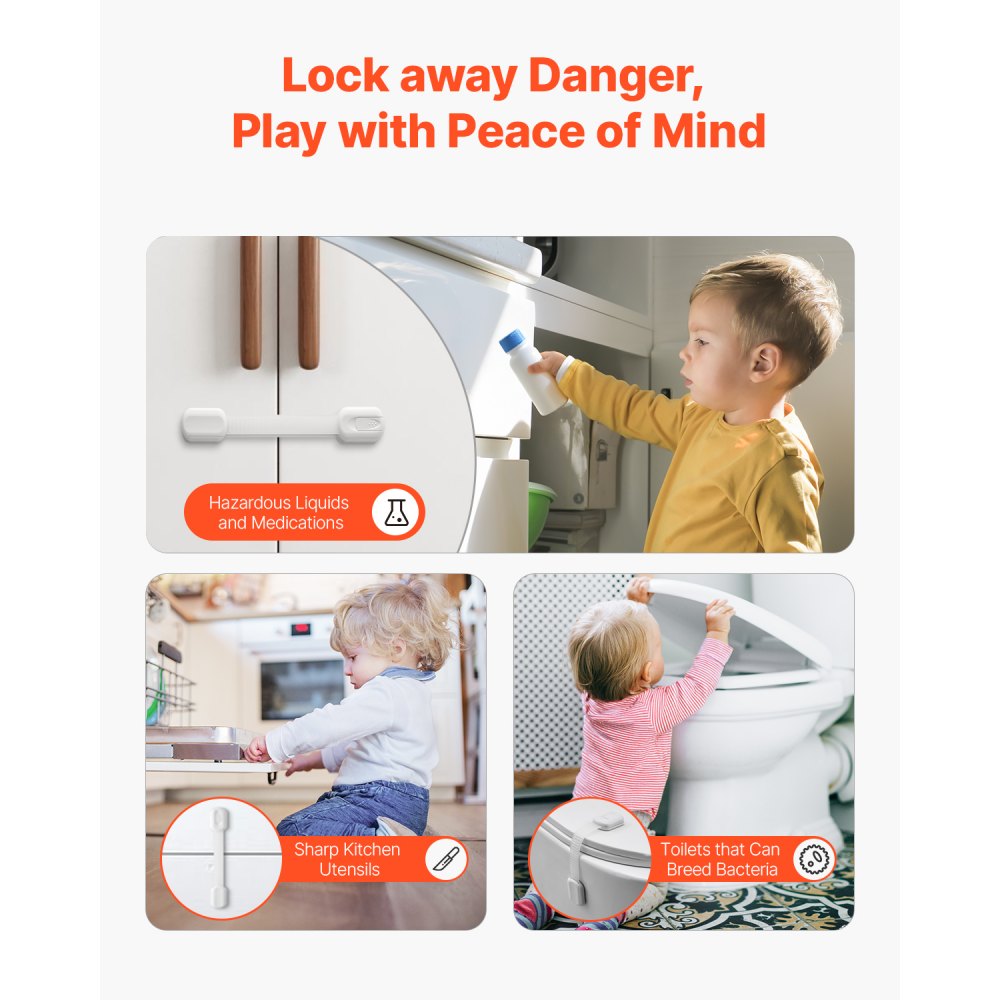 VEVOR Child Safety Strap Locks, 8 Packs Adjustable Baby Proofing Cabinet Locks, 3M Adhesive Cabinet Drawer Door Latches, No Drilling Required, for Fridge Dishwasher Toilet Seat Cupboard Oven Trash Can