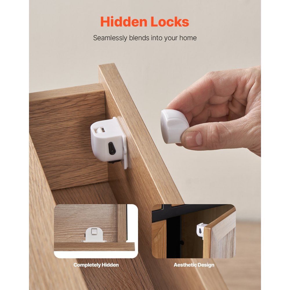 VEVOR Child Safety Magnetic Cabinet Locks, 20 Packs Baby Proofing Cabinet Locks with 4 Keys & 4 Holders, 2 Installation Choice, 3M Adhesives & Screws Included, Children Proof Cupboard Drawers Latches