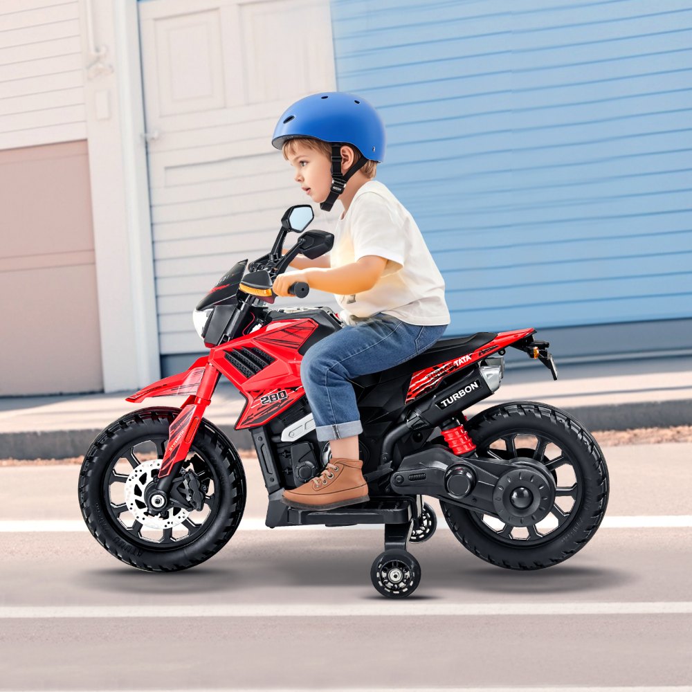 VEVOR Kids Ride On Motorcycle, 12V Battery Powered Electric Motorcycle with Speed Up to 3mph, Detachable Training Wheels, Headlight, LED Light, Music, Bluetooth, Gift for Children Boys Girls Aged 3-4