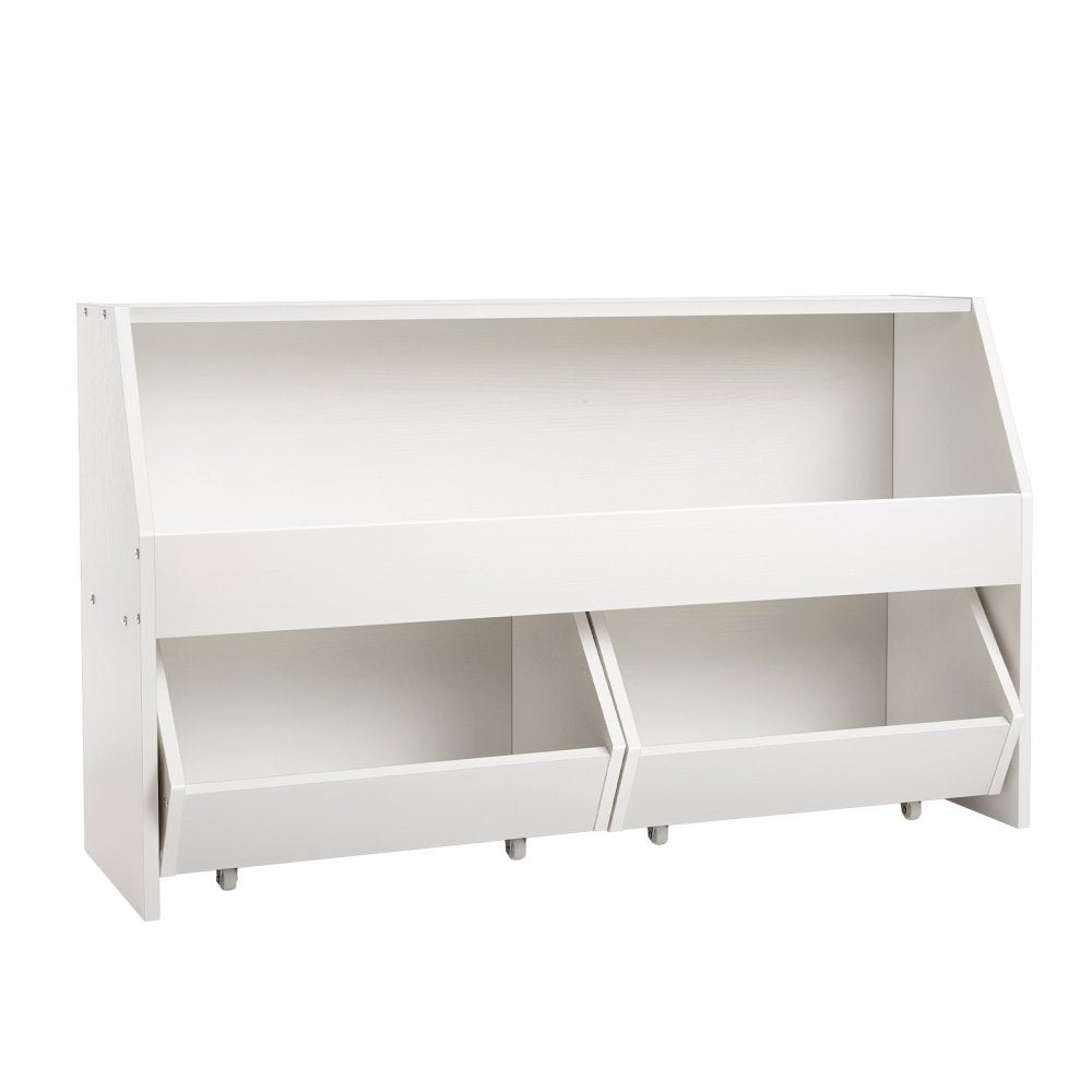 VEVOR Toy Storage Organizer, Wooden Kids Bookshelf with Storage, Toy Storage Cabinet with 2 Mobile Drawers, Kids Storage Organizer for Bedroom, Nursery, Living Room, Entryway, Preschool, White